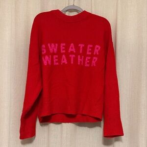 a new day Red Crew Neck Sweater with Pink Lettering